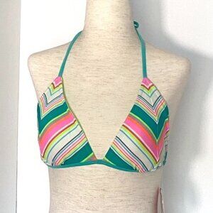 Reversible Triangle Bikini Swimsuit Halter Top Juniors Sz L Chevron Neon Green